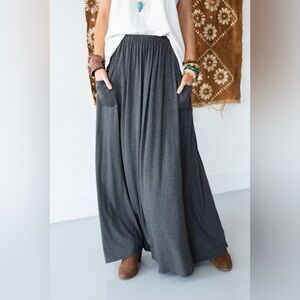 Three Bird Nest The Perfect Pocketed Maxi Skirt - Dark Gray Skirt
